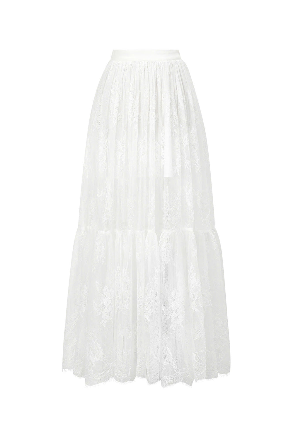 Mius Tiered See-Through Lace Maxi Skirt