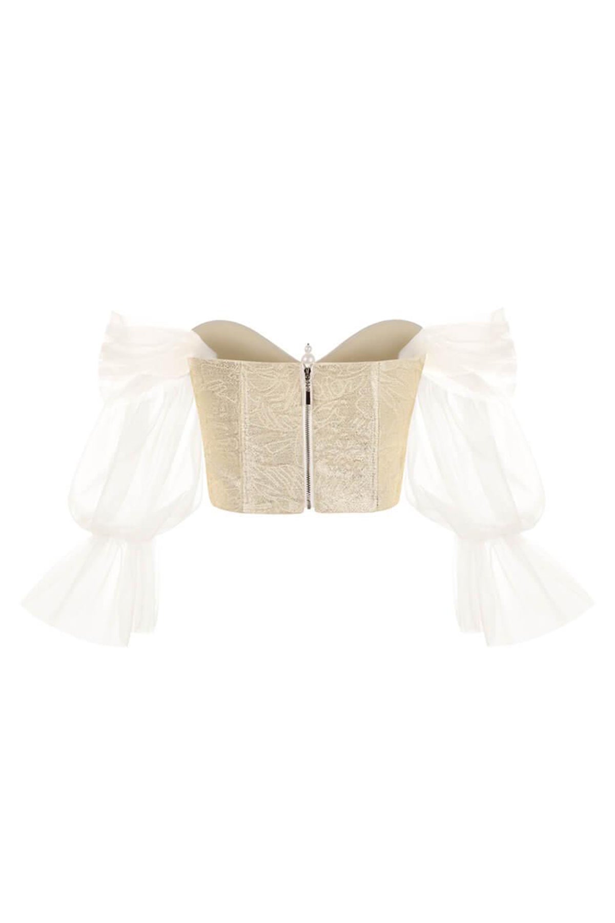 Maris Gathered Off-Shoulder Jacquard Crop Top
