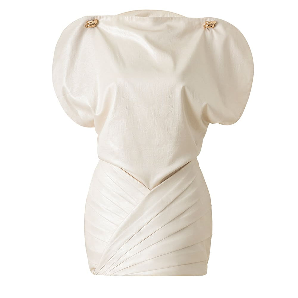 Demure Bodycon Boat Neck Poly Silk Mini Dress