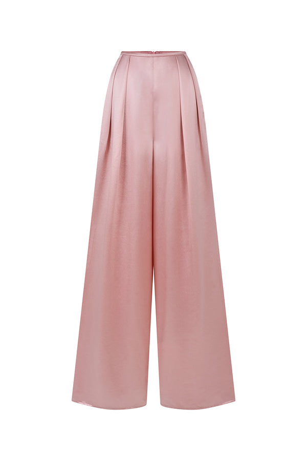 Esper Straight Pleated Silk Floor Length Pants