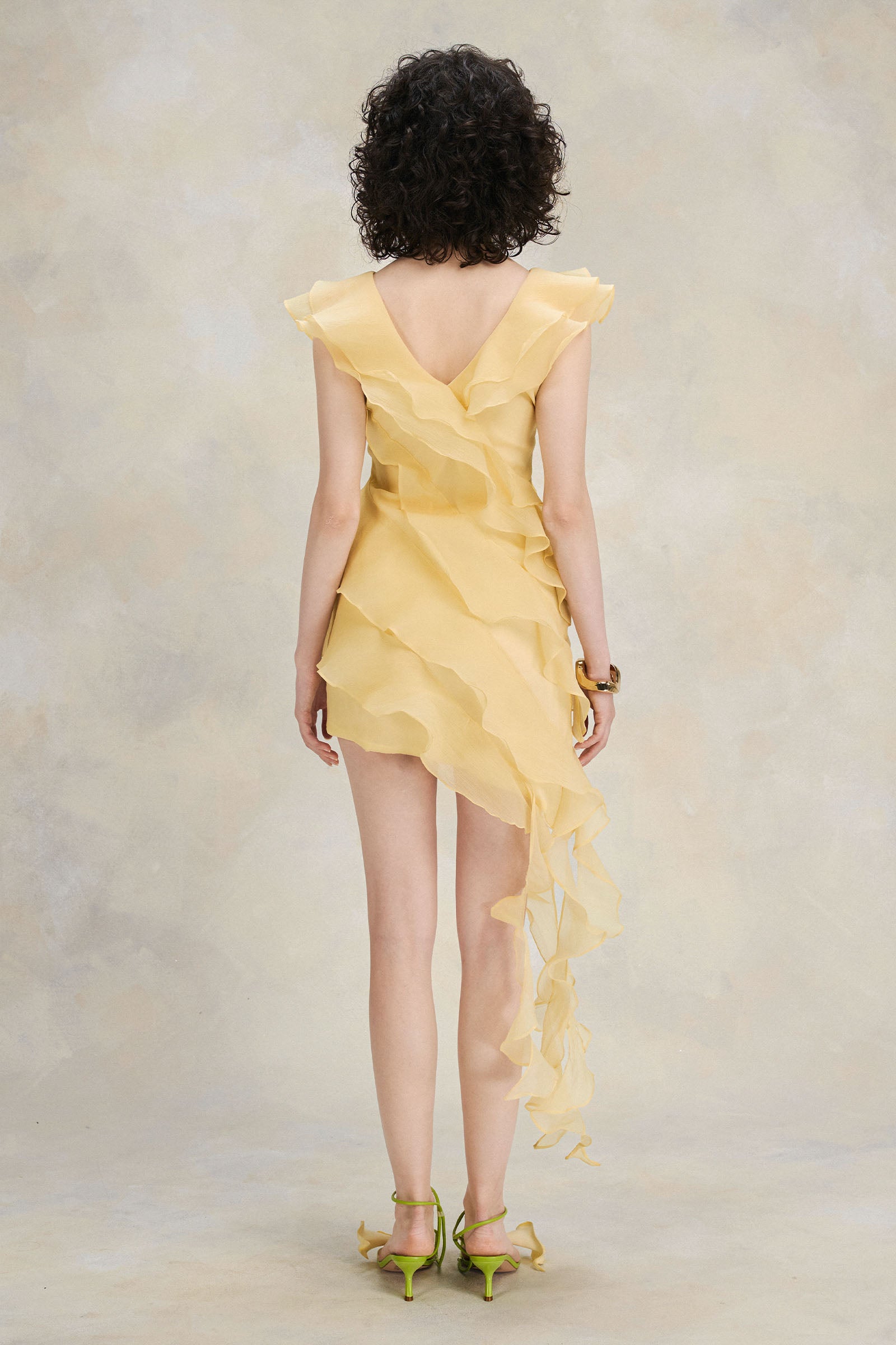 Chloe Asymmetric Mini Dress Pastel Yellow / XL