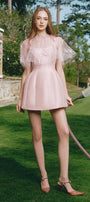 Keira A-line Cape Shoulder Taffeta Mini Dress - MEAN BLVD