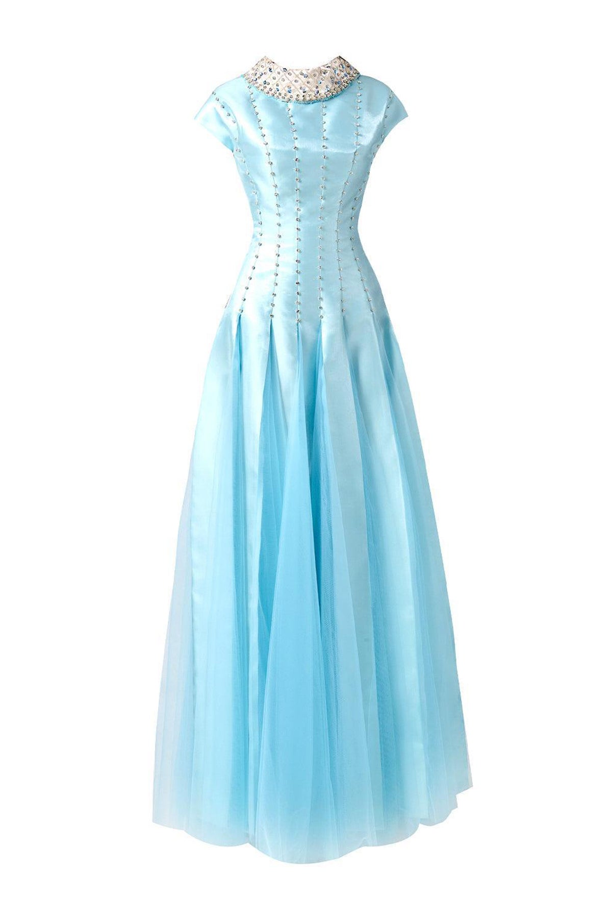 Zuniga Gored High Neck Mesh Silk Maxi Dress