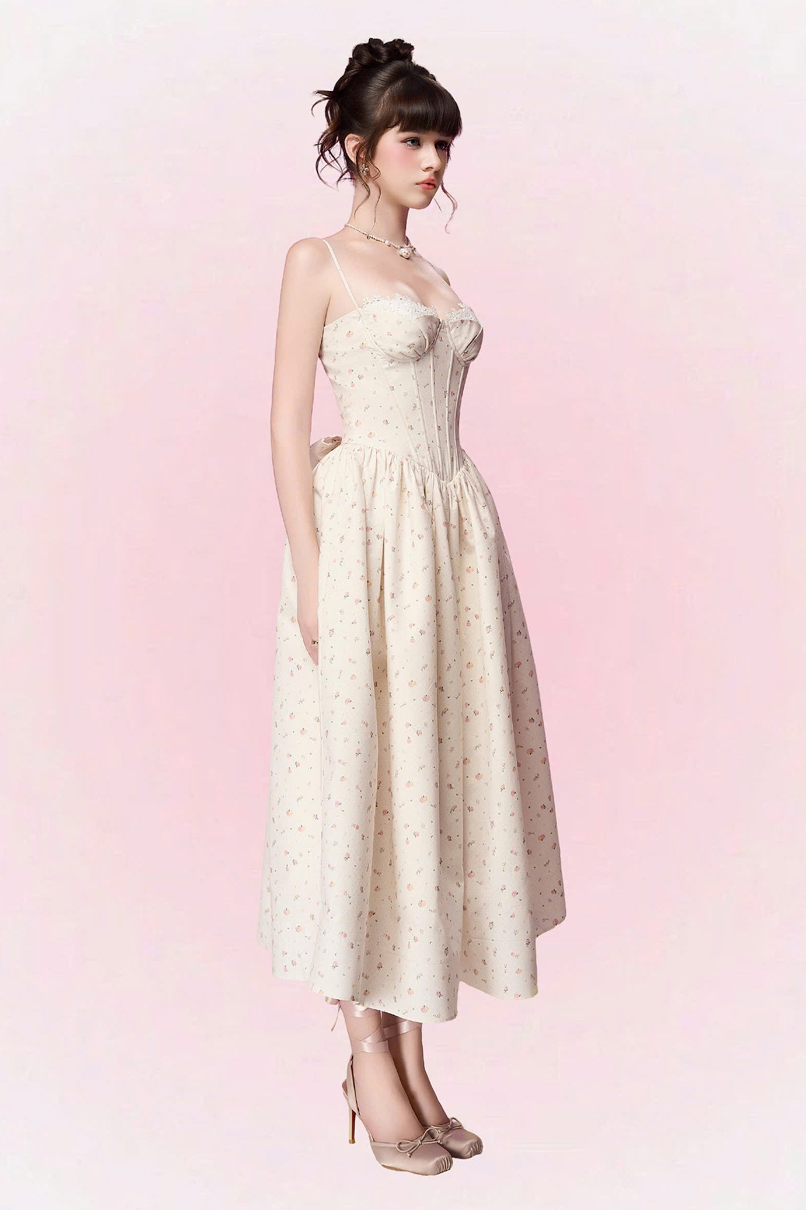 Women's Kiera Sweetheart Gathering Midi Dress XS/S/M/L/Customize Sweet Cream  MEAN BLVD
