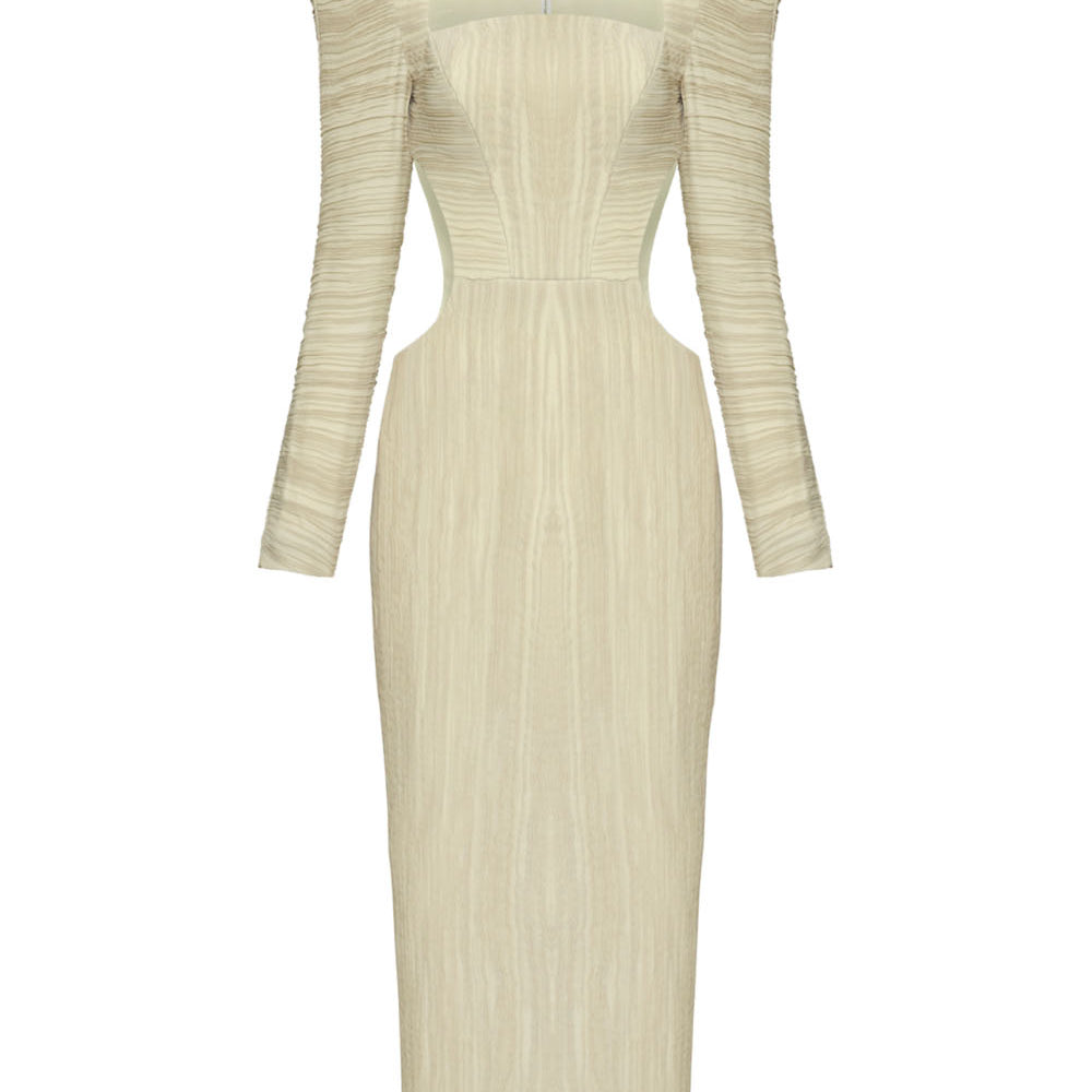 Jocelyn Pegged Queen Anne Neck Chiffon Midi Dress