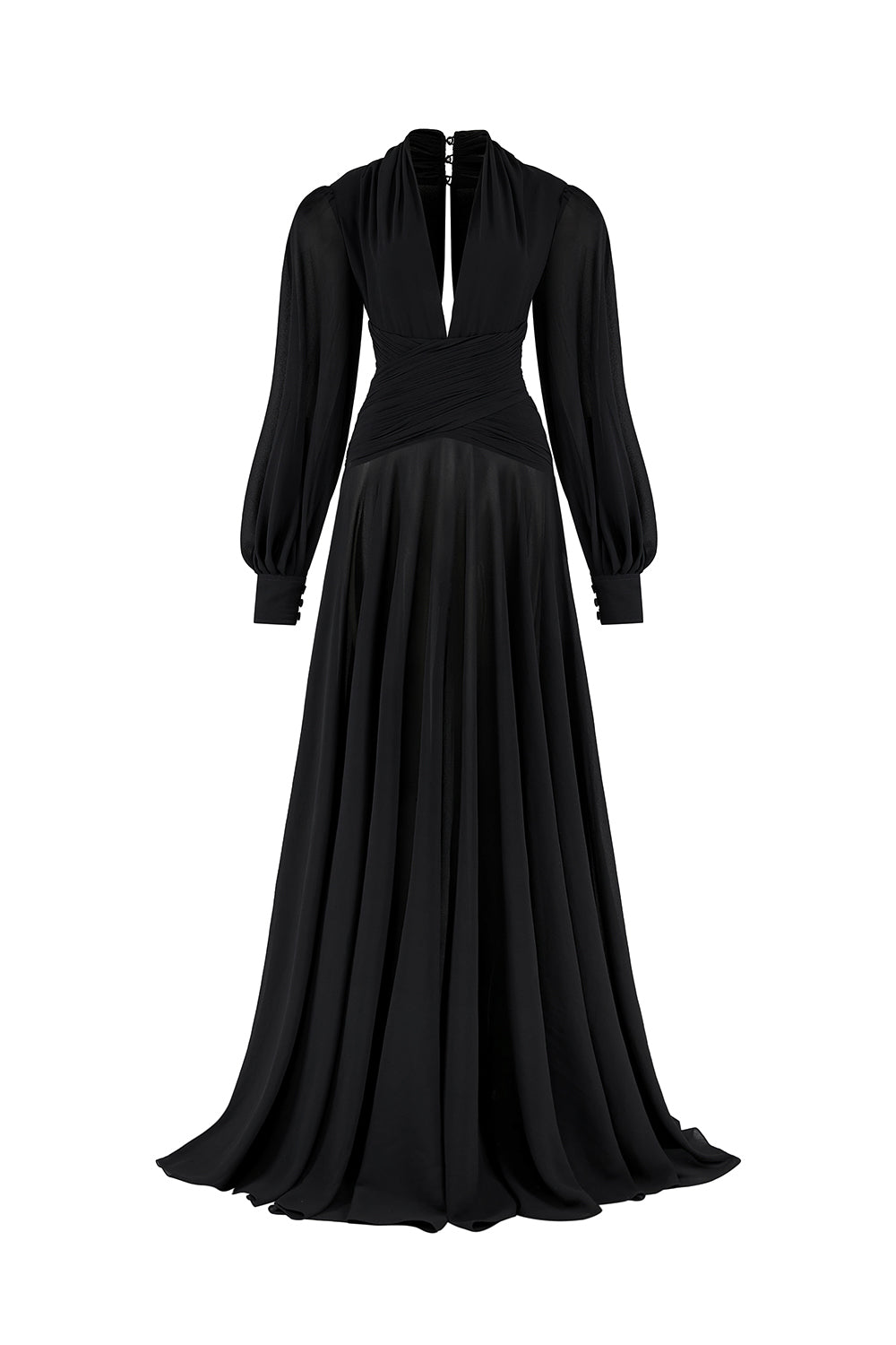 Beatrice Fit and Flare Plunge Neck Chiffon Floor Length Dress