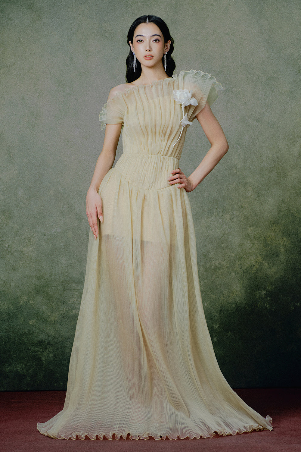 Goldnette Asymmetric Neck Maxi Dress