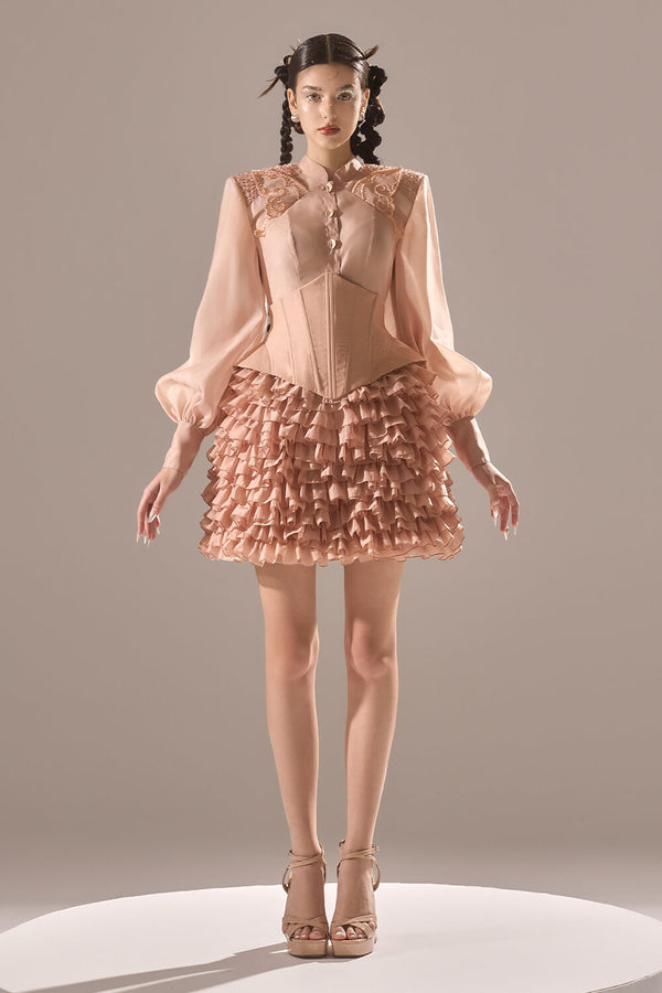 Rose of Venus Layered Ruffled Organza Mini Skirt