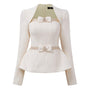 Maddy Peplum Queen Anne Neck Tweed Top