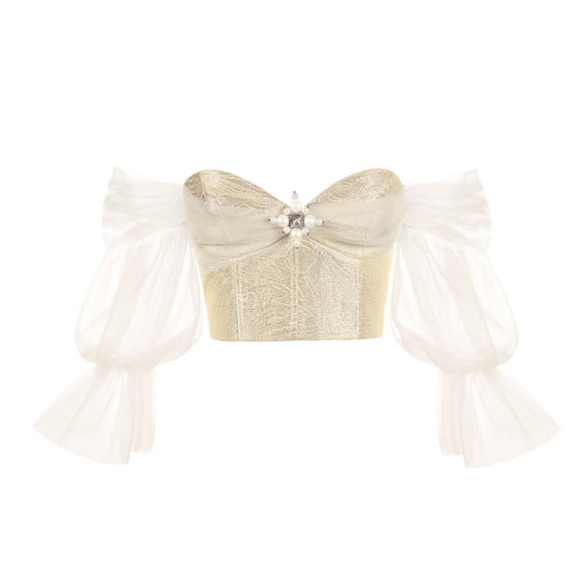 Maris Gathered Off-Shoulder Jacquard Crop Top