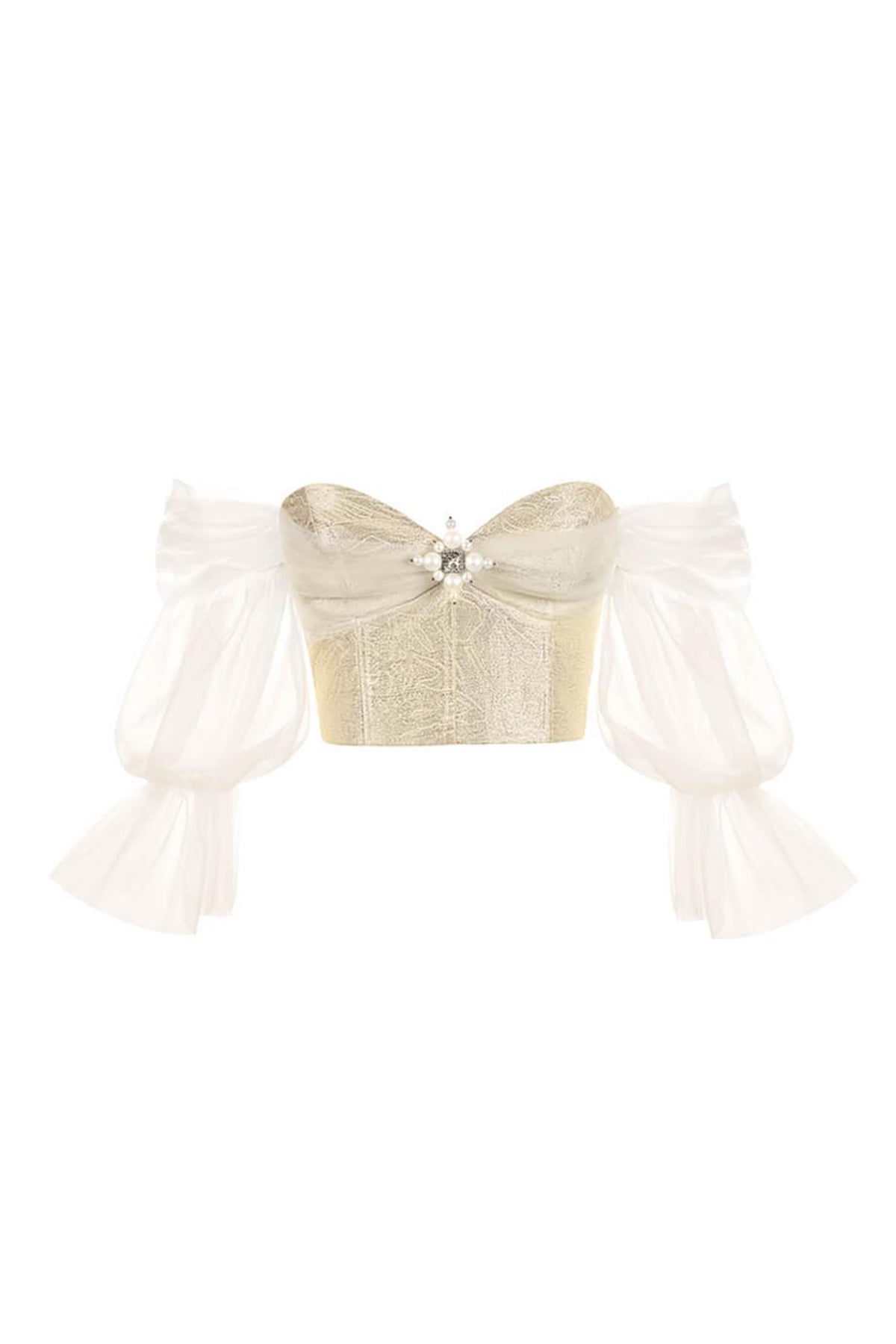 Maris Gathered Off-Shoulder Jacquard Crop Top
