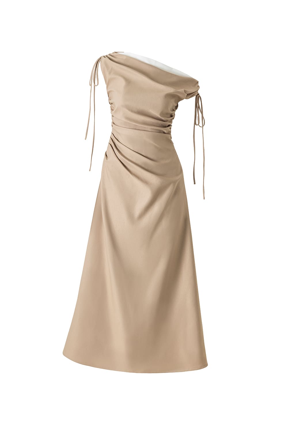 Linea A-line Asymmetric Neck Khaki Calf Length Dress