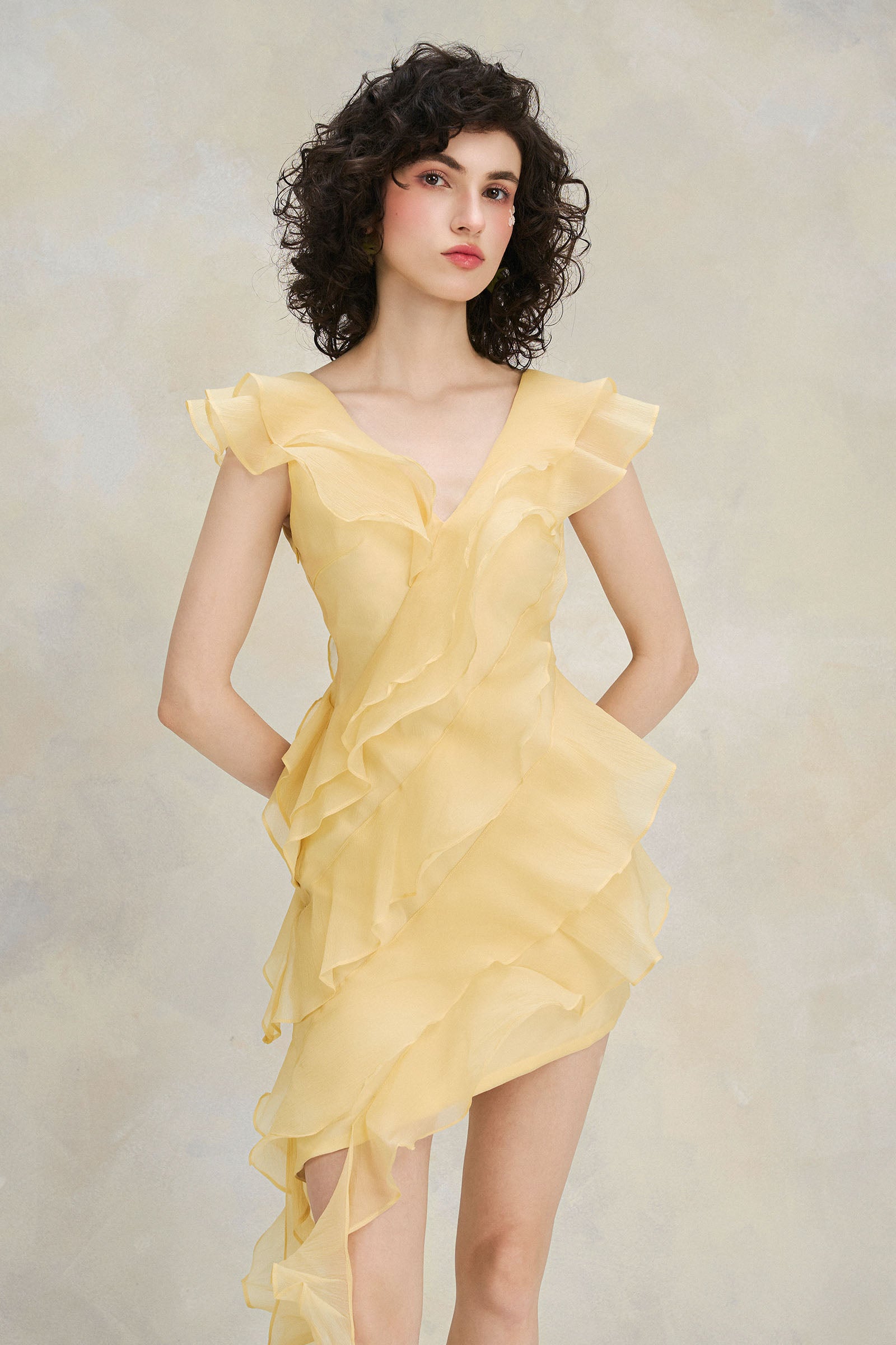 chloe asymmetrical dress Asymmetric embellished ruffled organic silk-crepon gown - mustard