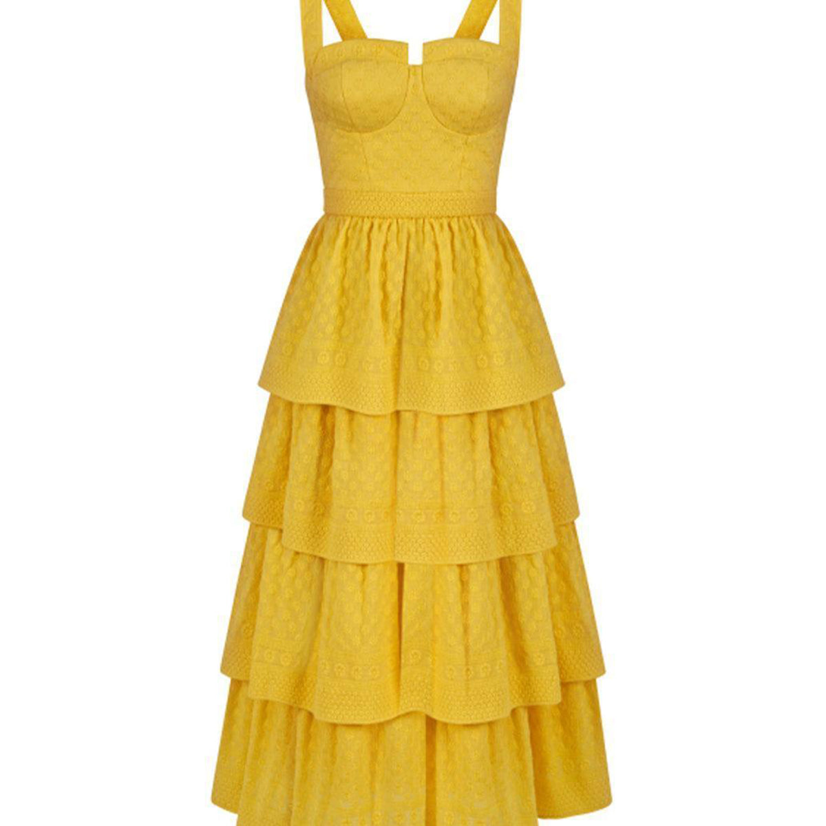 Señorita Layered Semi-Heart Neck Cotton Midi Dress