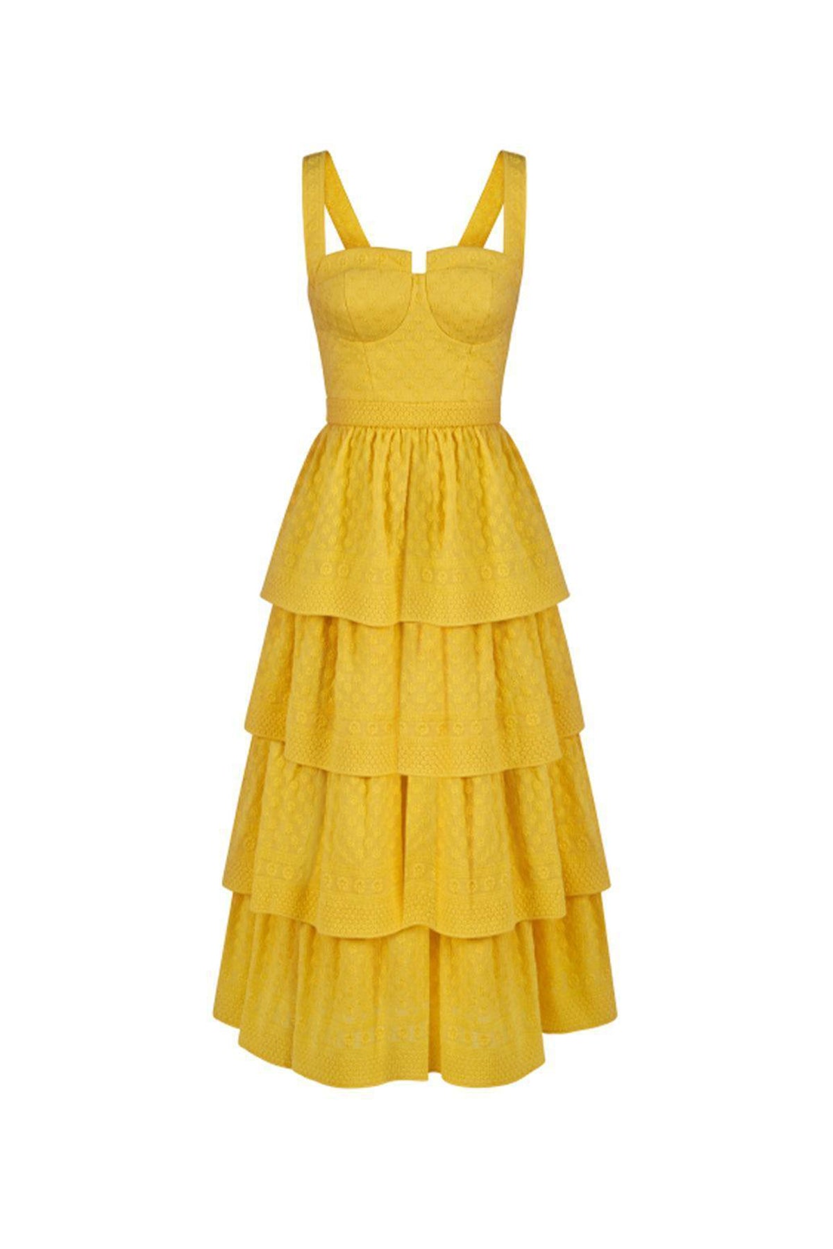 Señorita Layered Semi-Heart Neck Cotton Midi Dress