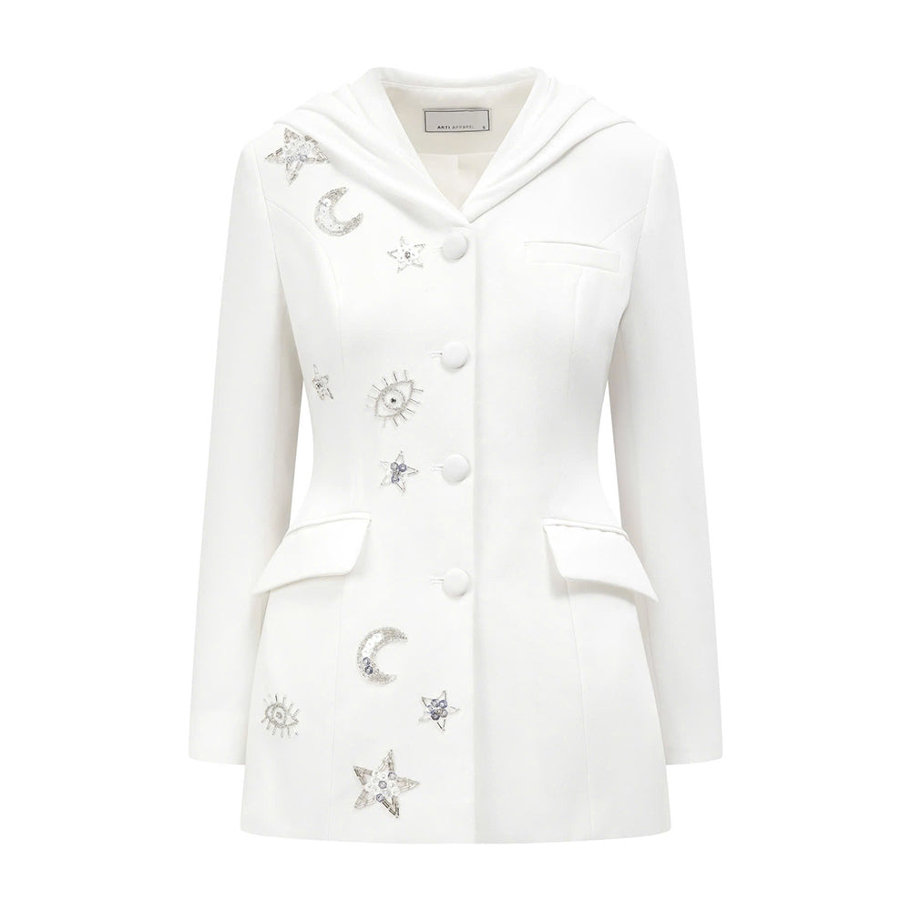 Vera Sheath Hooded Neck Cotton Blend Blazer