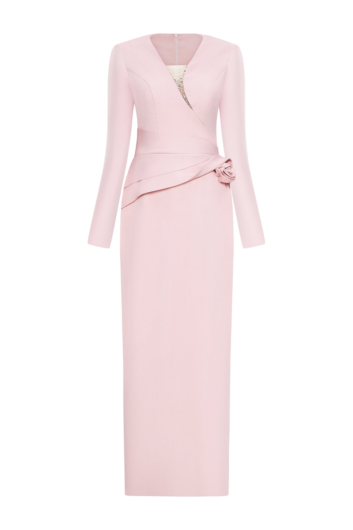 Velisse Sheath V-Neck Khaki Spandex Midi Dress