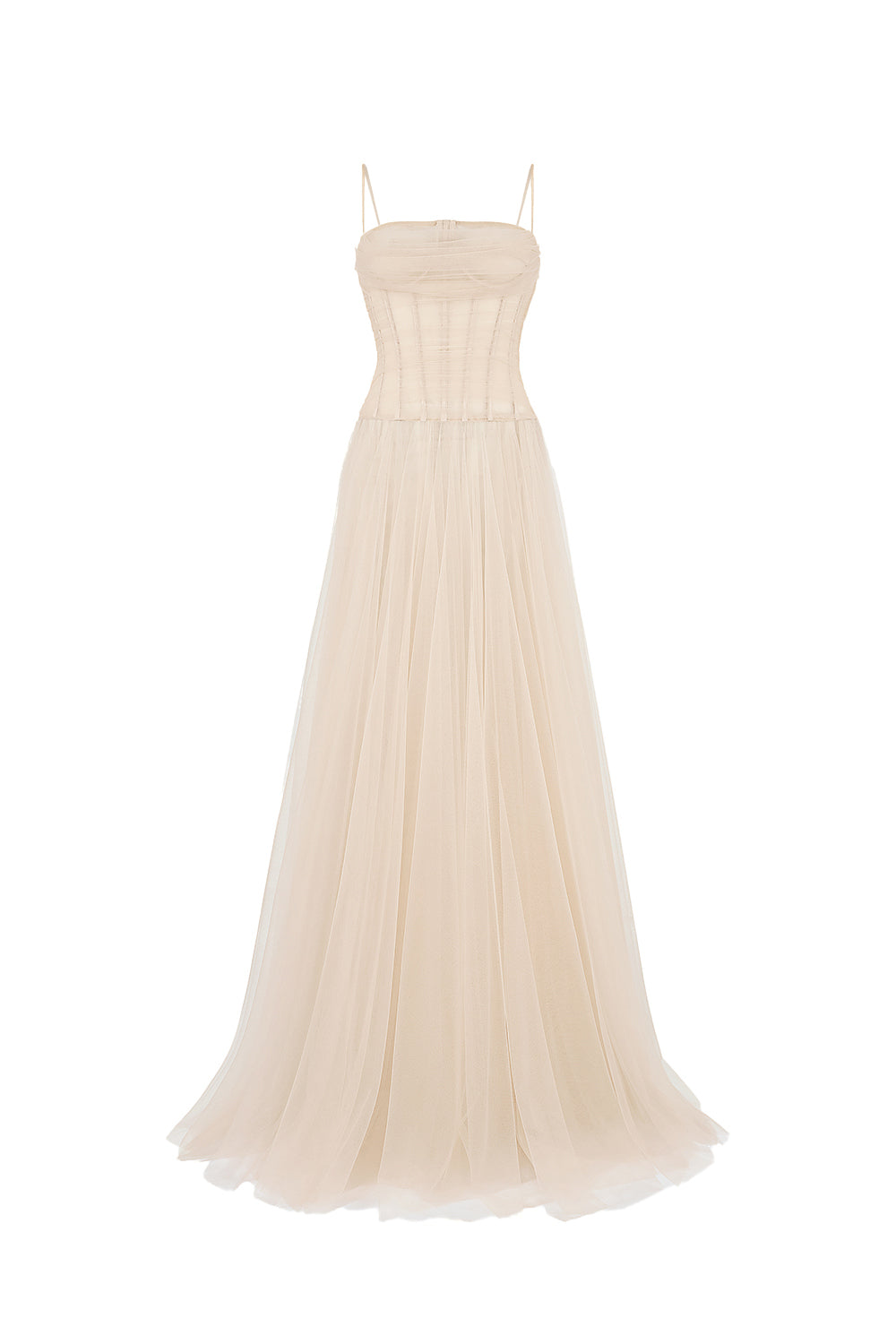 Halo Fit and Flare Spaghetti Strap Mesh Floor Length Dress