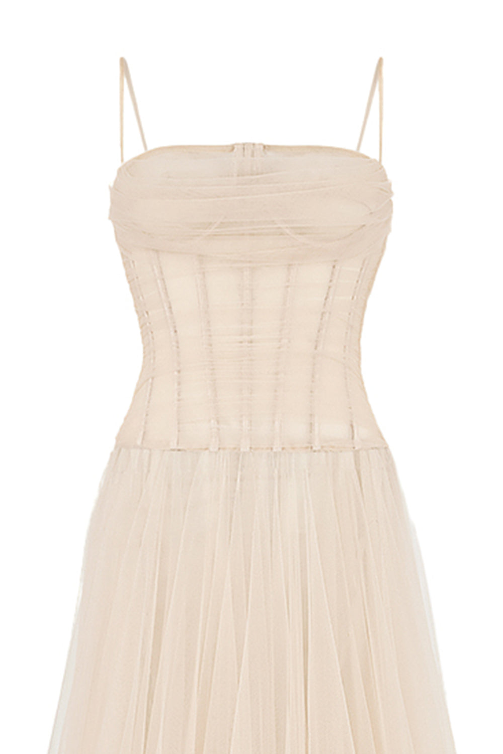 Halo Fit and Flare Spaghetti Strap Mesh Floor Length Dress