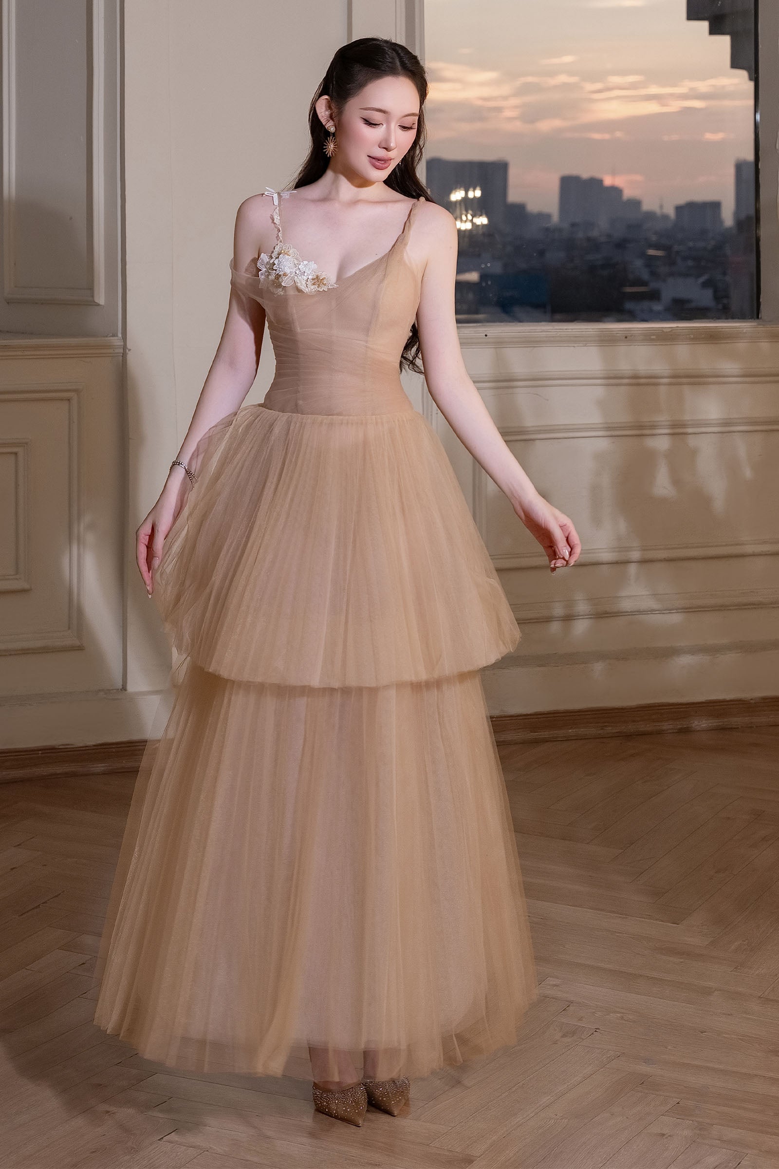 Orella Asymmetric Neck Maxi Dress