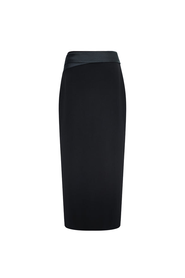 Pamplona Straight Zipper Satin Crepe Midi Skirt