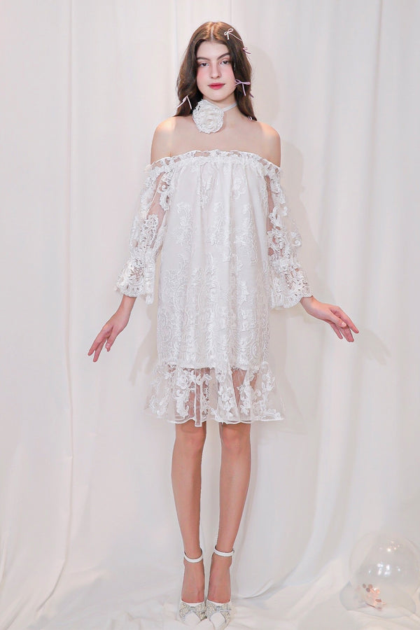 Romy Straight Off-Shoulder Lace Above The Knee Dress