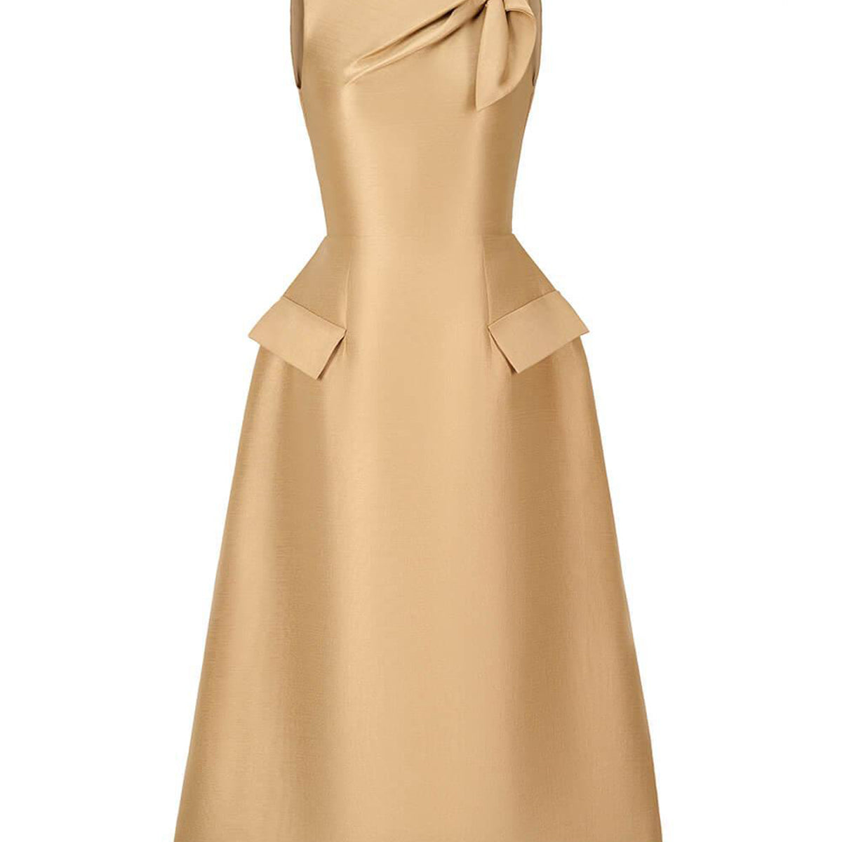 Linda A-line Sleeveless Glossy Taffeta Midi Dress