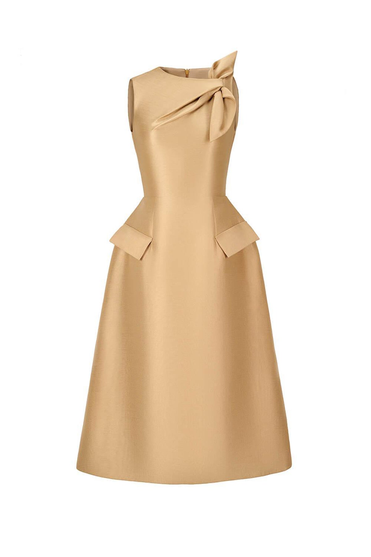 Linda A-line Sleeveless Glossy Taffeta Midi Dress
