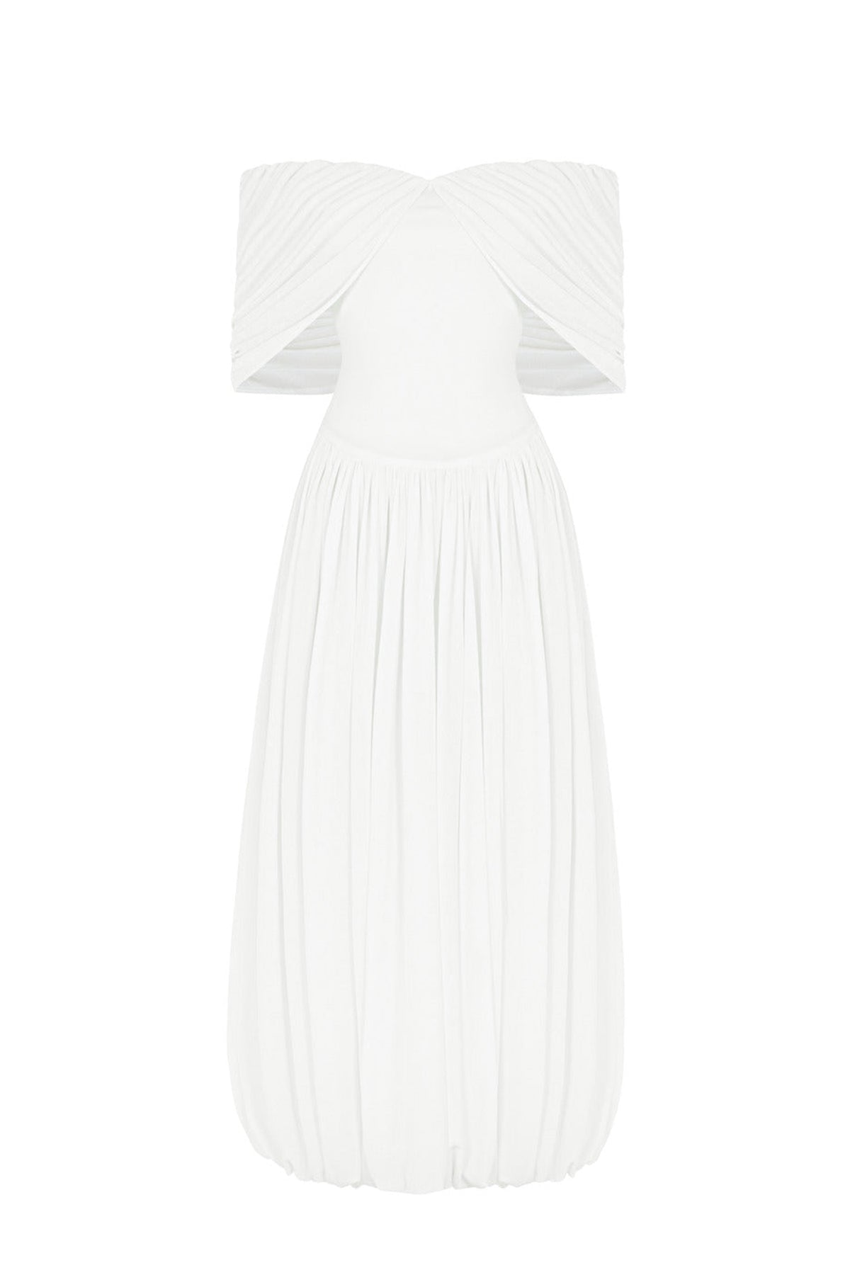 Women's Menos Bubble/Balloon Off-Shoulder Cotton Spandex Maxi Dress S/M/L/Customize White MEAN BLVD