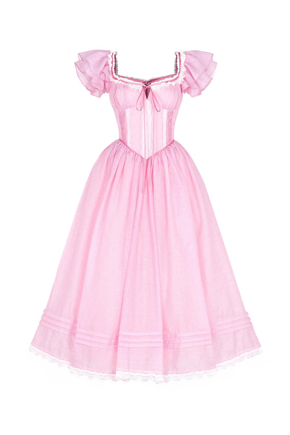 Women's Camellia Fit and Flare Flutter Sleeved Mesh Silk Midi Dress XS/S/M/L/Customize Baby Pink/White Plain/Floral Mean Blvd S / Baby Pink / Plain