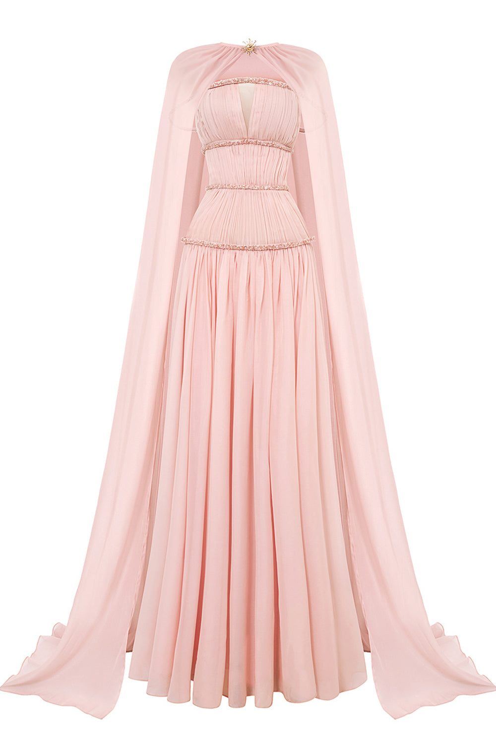 Stellara Fit and Flare Gathered Mesh Silk Maxi Dress