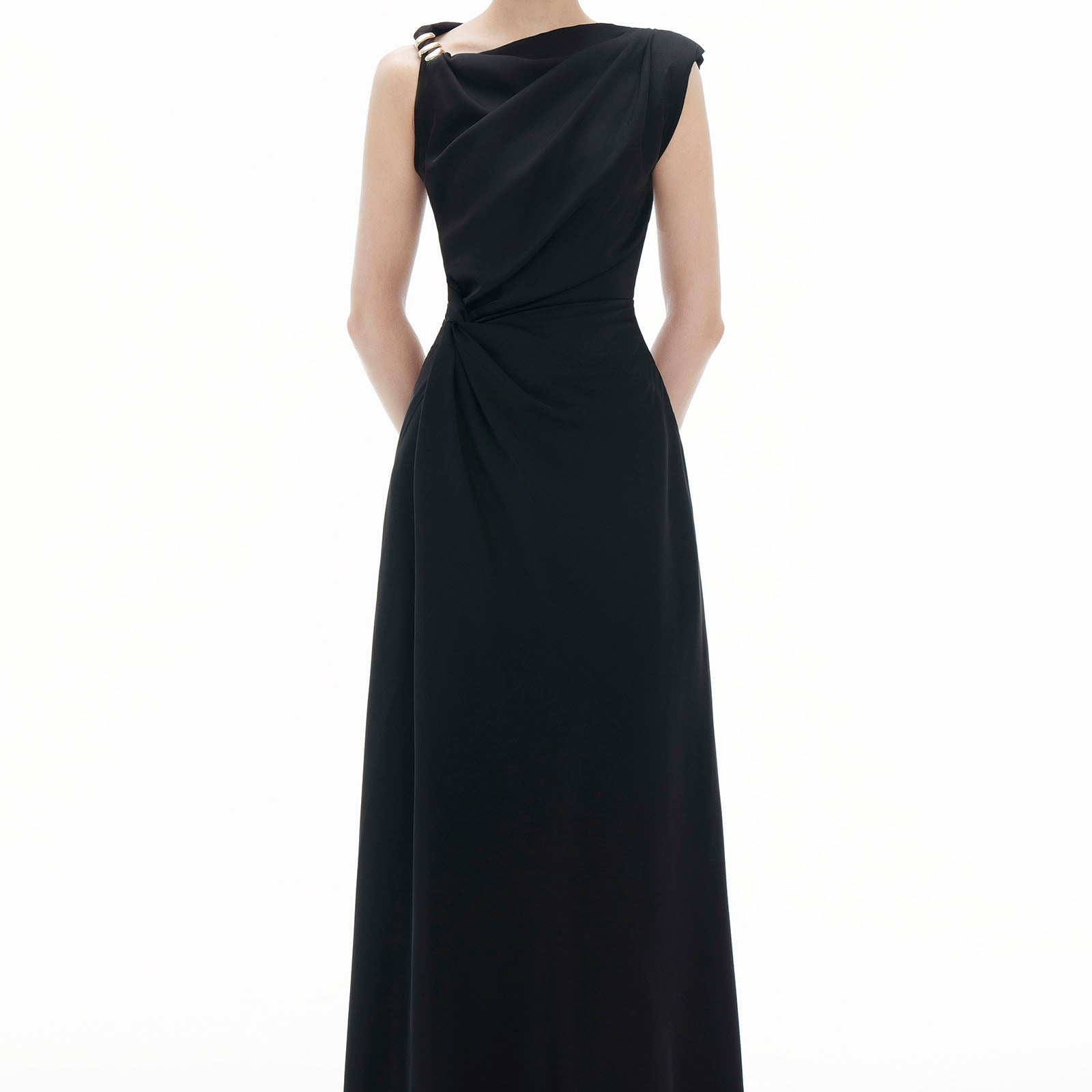 Twisted Asymmetric Neck Maxi Dress