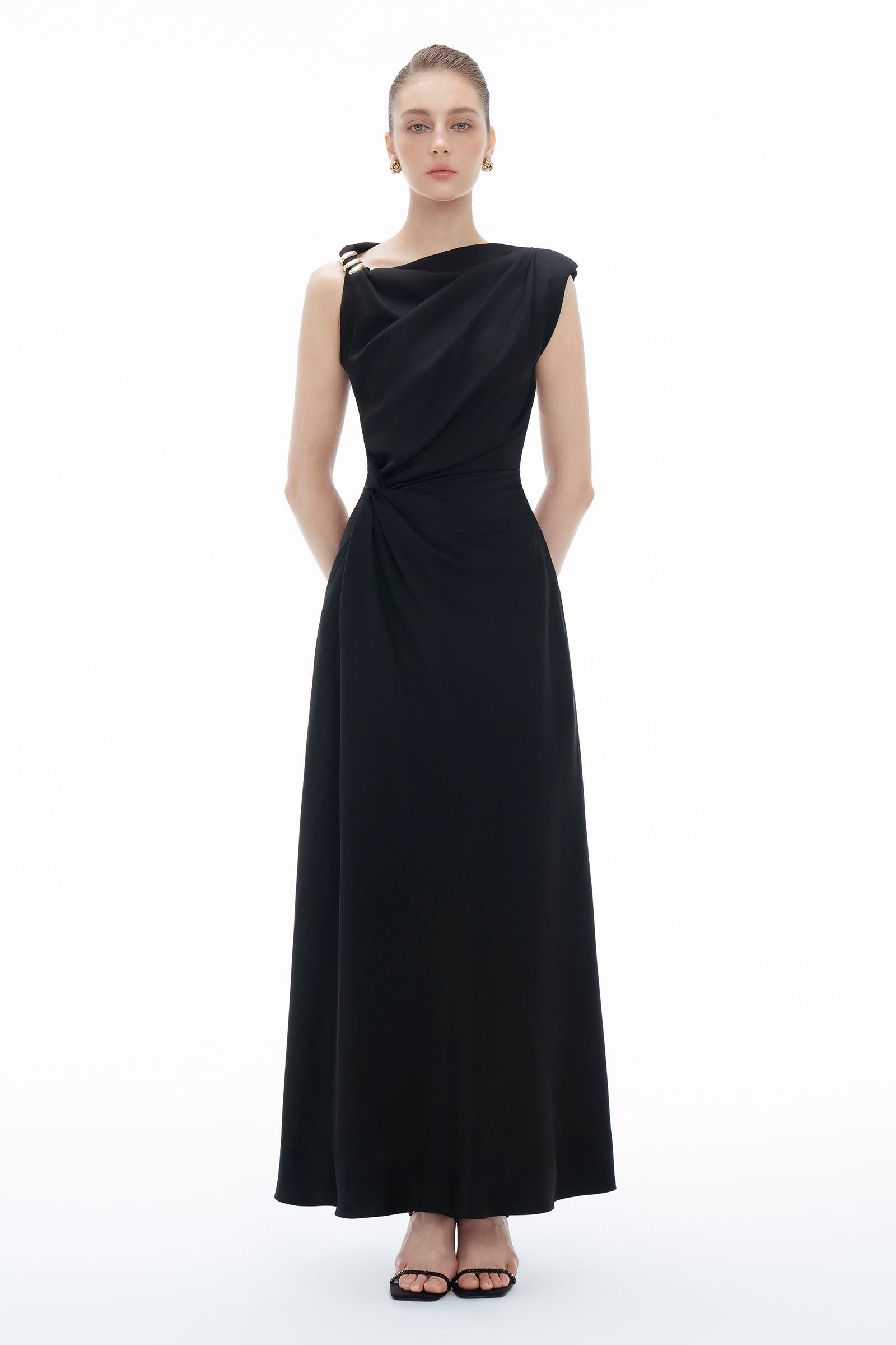 Twisted Asymmetric Neck Maxi Dress