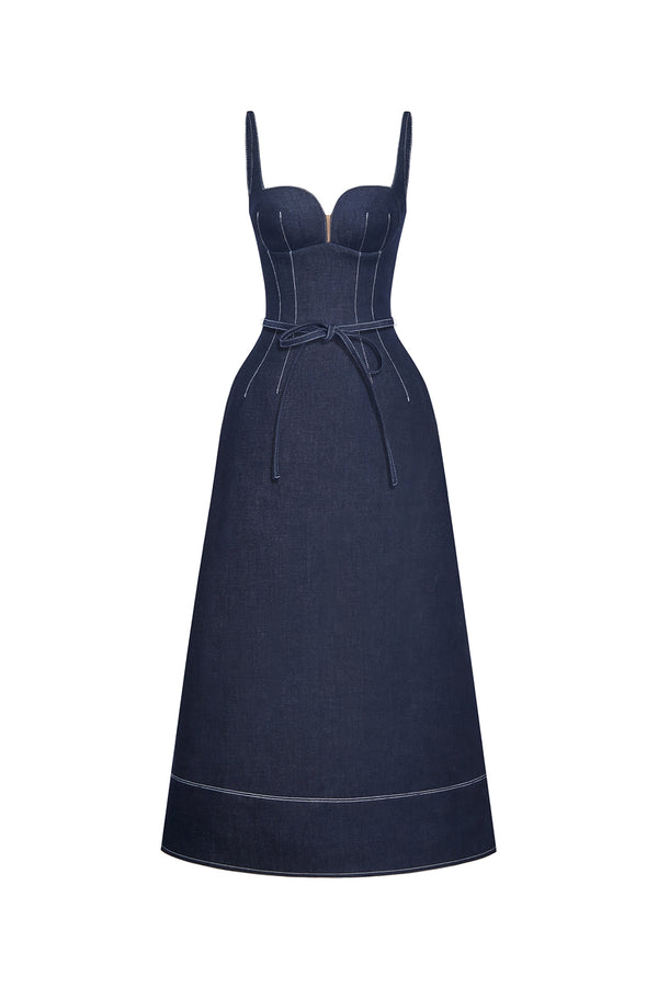 Matilda A-line Sleeveless Denim Midi Dress