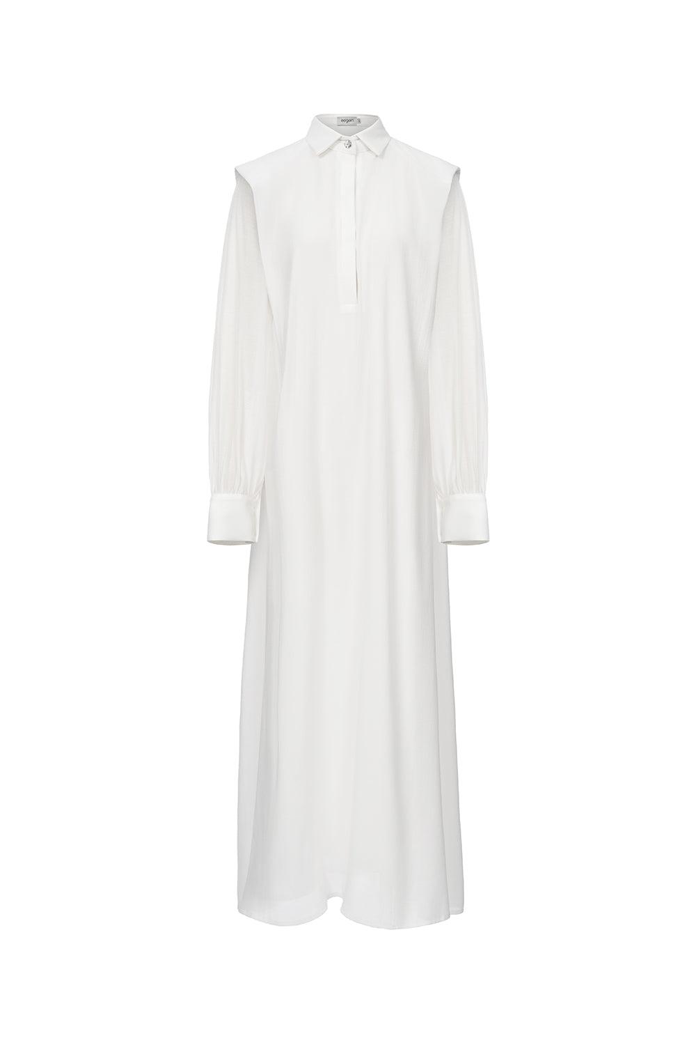 Ophelia Peplum Cuff Sleeved Crinkle Chiffon Ankle Length Dress