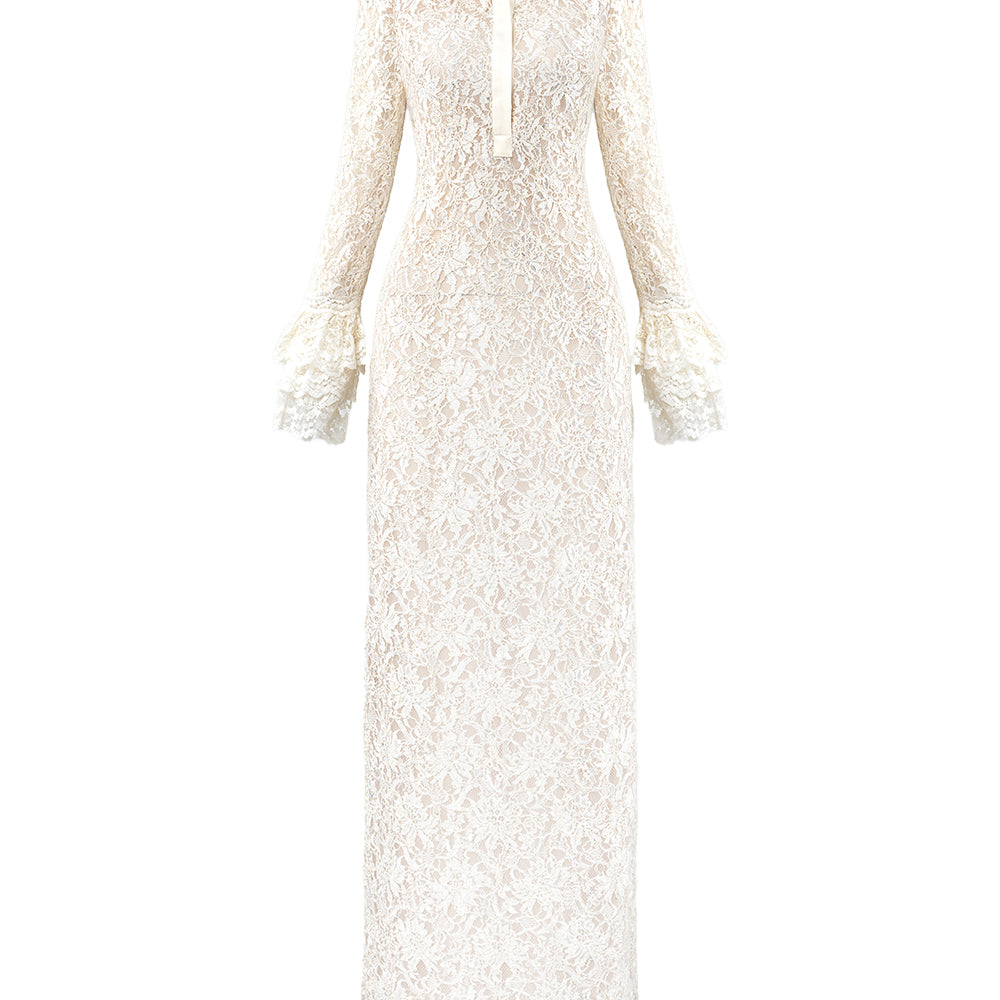 Callie Sheath Poet Sleeved Lace Maxi Dress