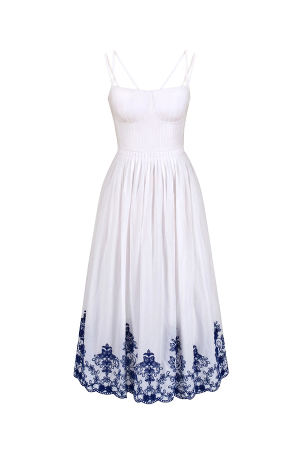 Samba A-line Pleated Cotton Midi Dress