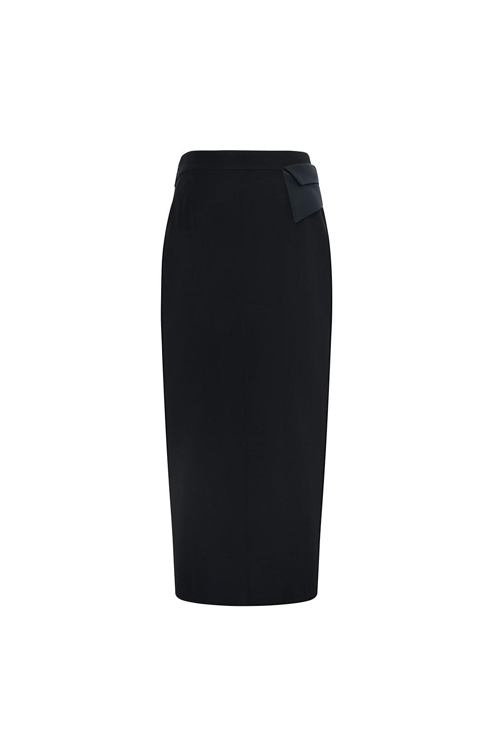 Pamplona Straight Zipper Satin Crepe Midi Skirt
