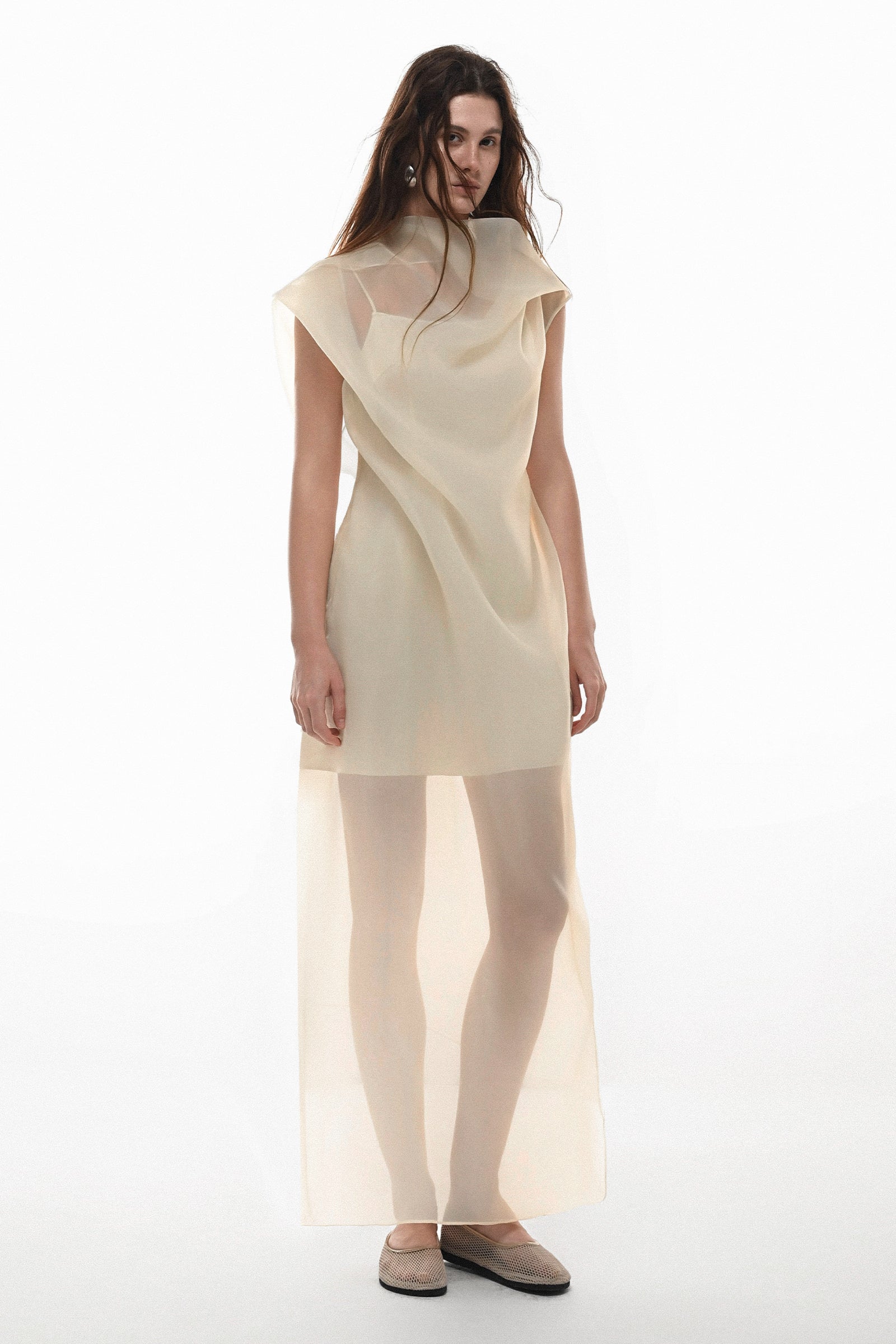 Lyn Cowl Draped Midi Dress by JEUNE – Organza, A-line, Cowl Neck – view 5