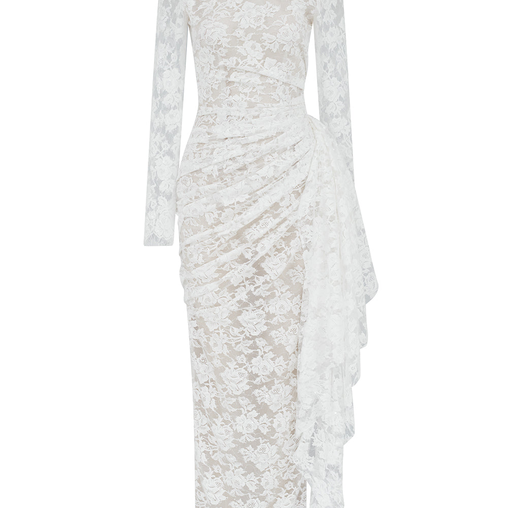 Rosa Sheath High Neck Lace Ankle Length Dress