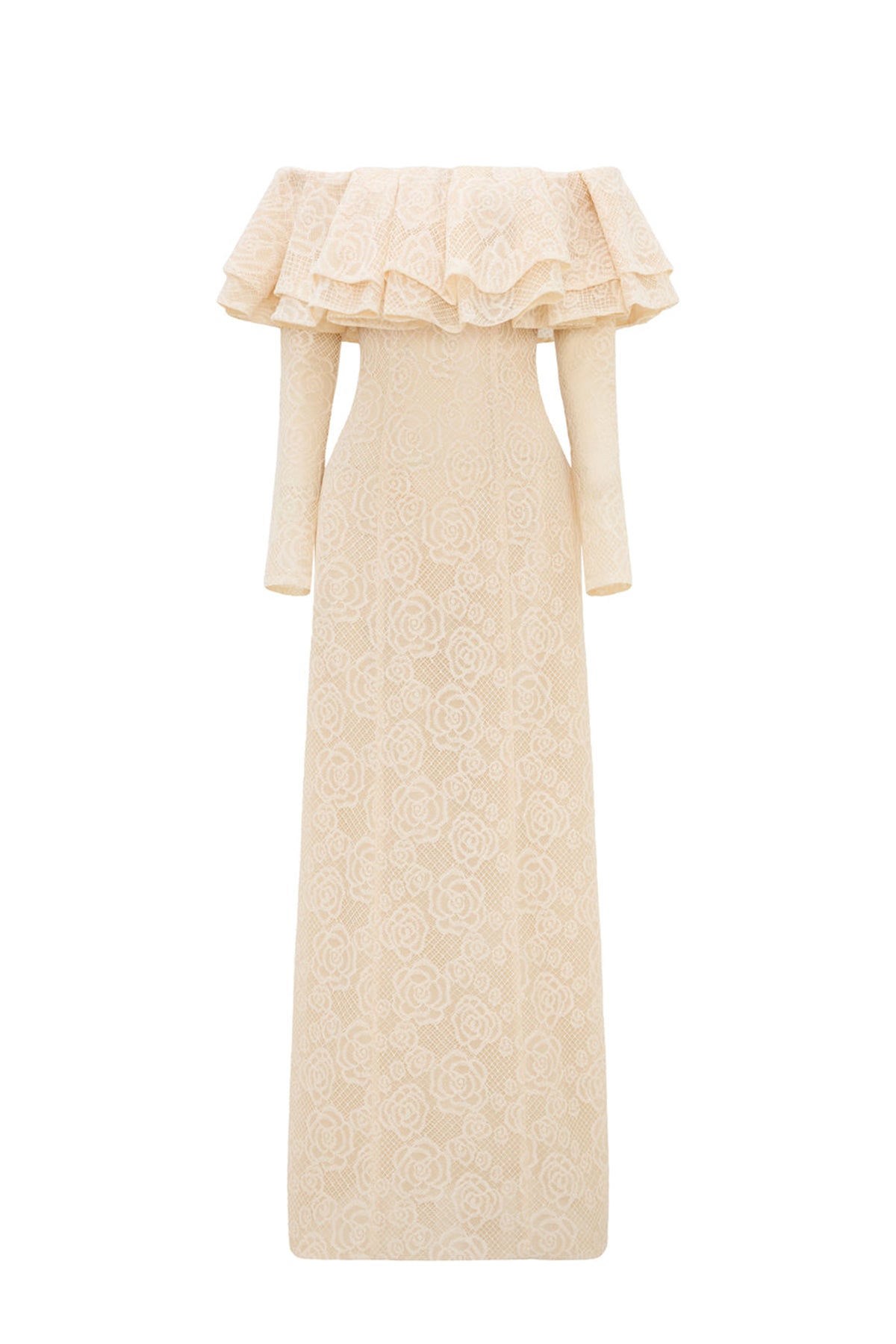 Roselle Off-Shoulder Ruffle Maxi Dress Light Beige / S