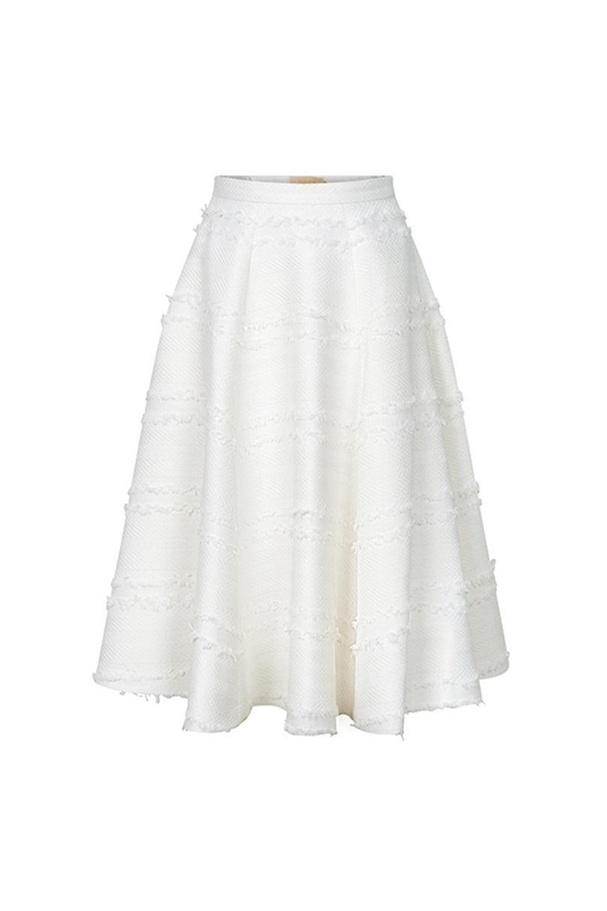 Sandra A-line Fringed Tweed Midi Skirt