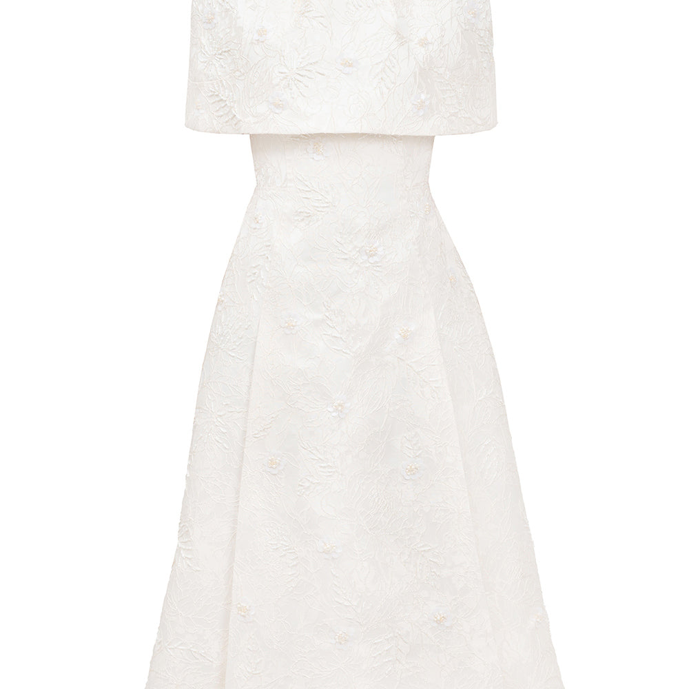 Sophia A-line Cape Shoulder Jacquard Calf Length Dress