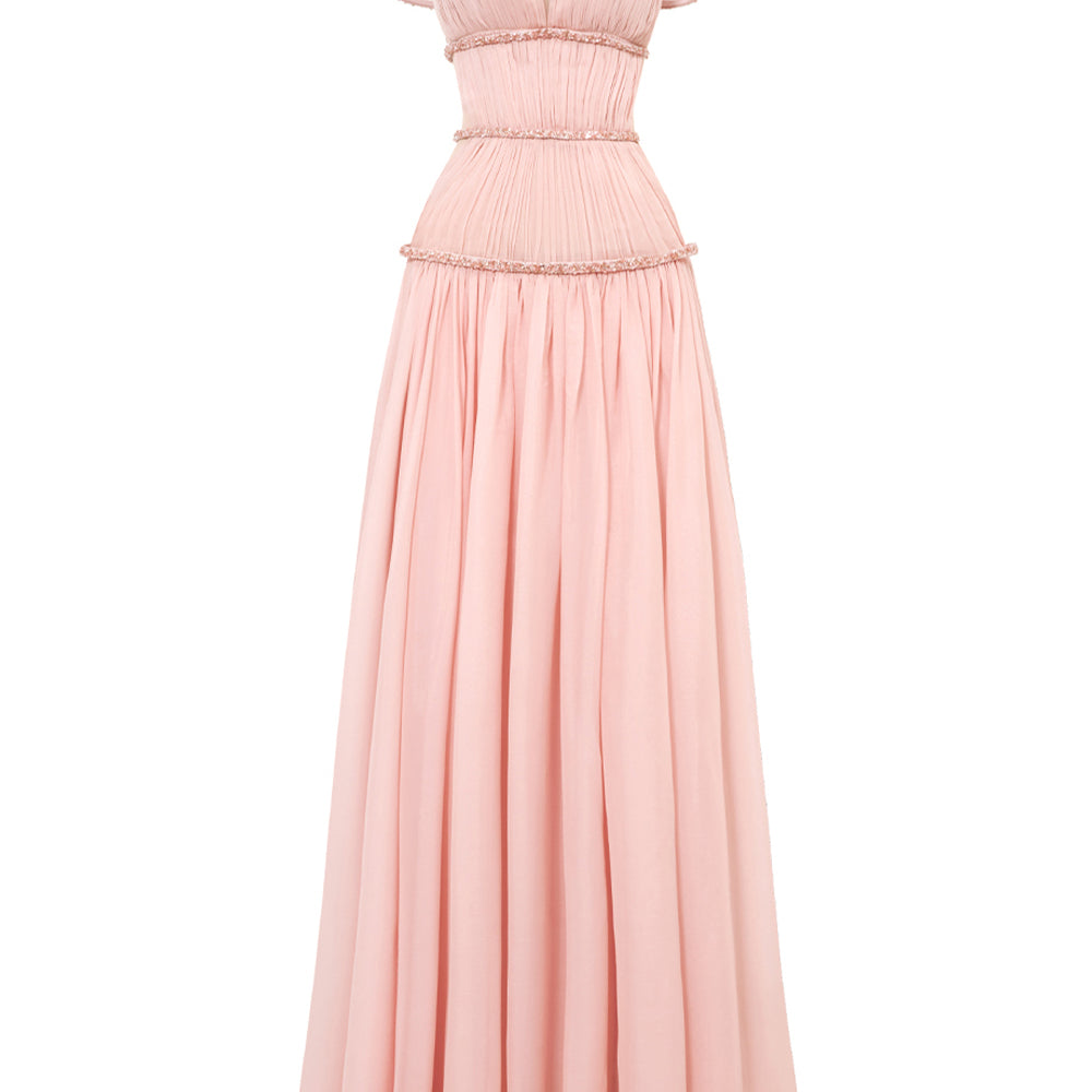 Women's Stellara Fit and Flare Gathered Mesh Silk Maxi Dress S/M/L/Customize Baby Pink Mean Blvd Baby Pink / S Women's Stellara Fit and Flare Gathered Mesh Silk Maxi Dress S/M/L/Customize Baby Pink Mean Blvd Baby Pink / S