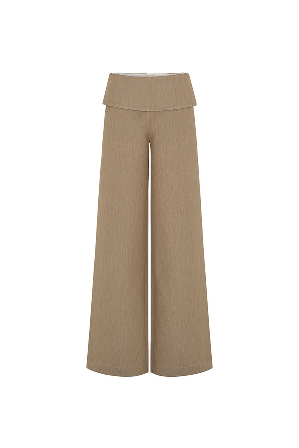 Anna Straight Wide Leg Khaki Floor Length Pants