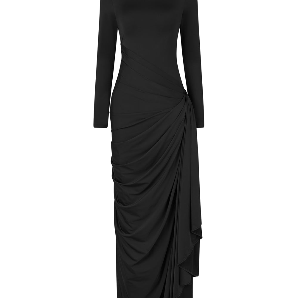Lyra Sheath Turtle Neck Tencel Maxi Dress