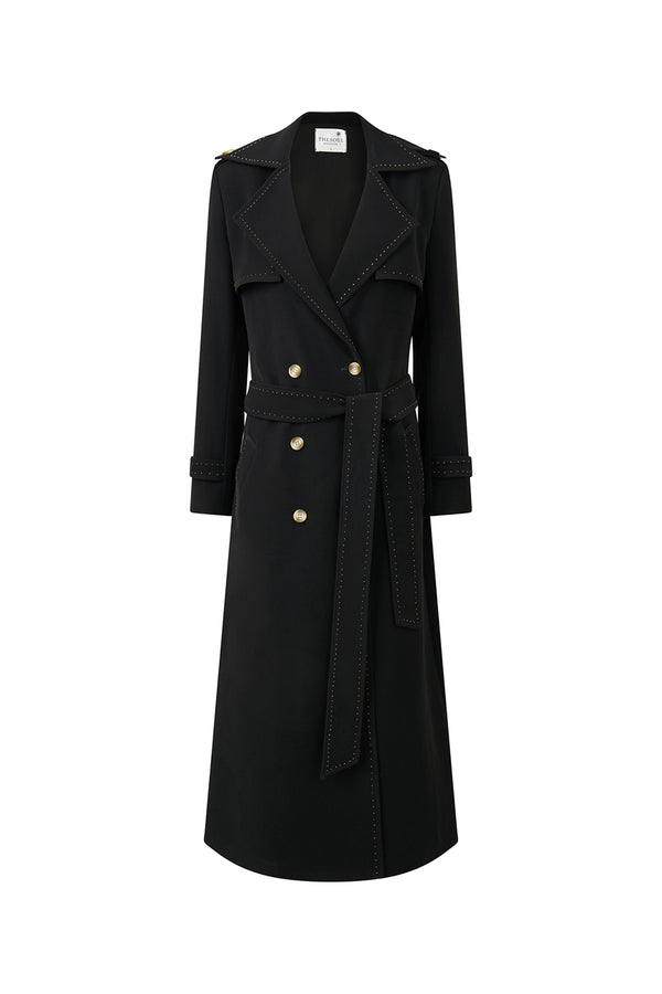 Lana A-line Storm Flap Poly Silk Calf Length Trench Coat