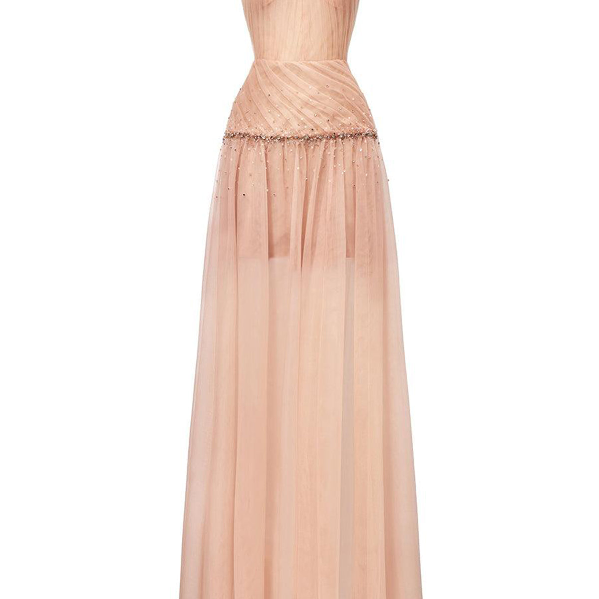 Uranette Gathered Criss Cross Neck Mesh Floor Length Dress
