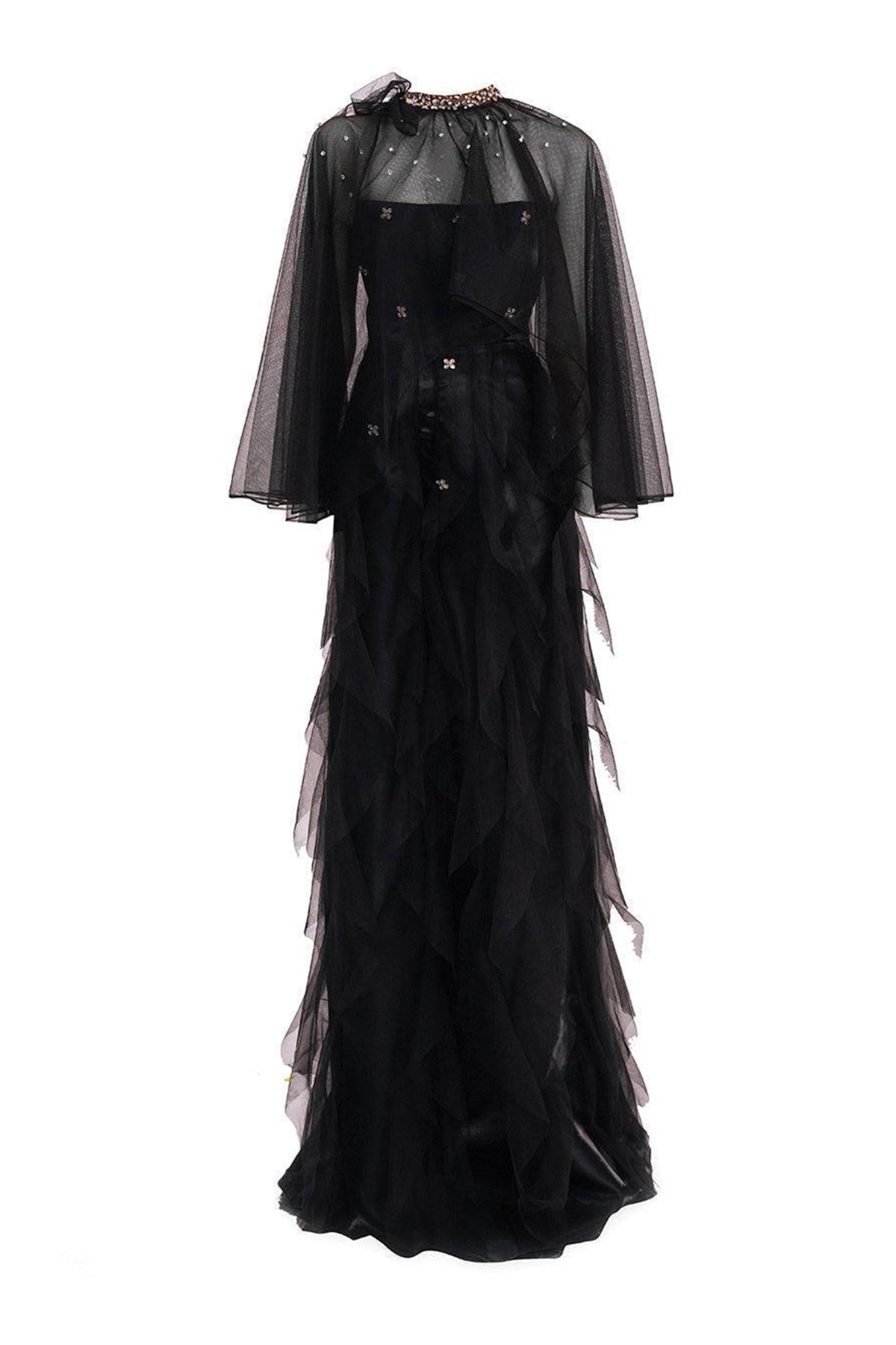 Vincent A-line Ruffle Layer Mesh Taffeta Floor Length Set