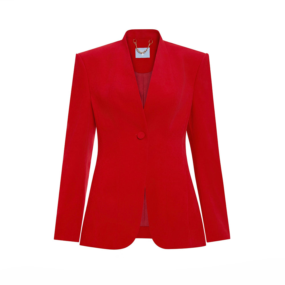 Matilda Structured Square Shoulder Velvet Blazer